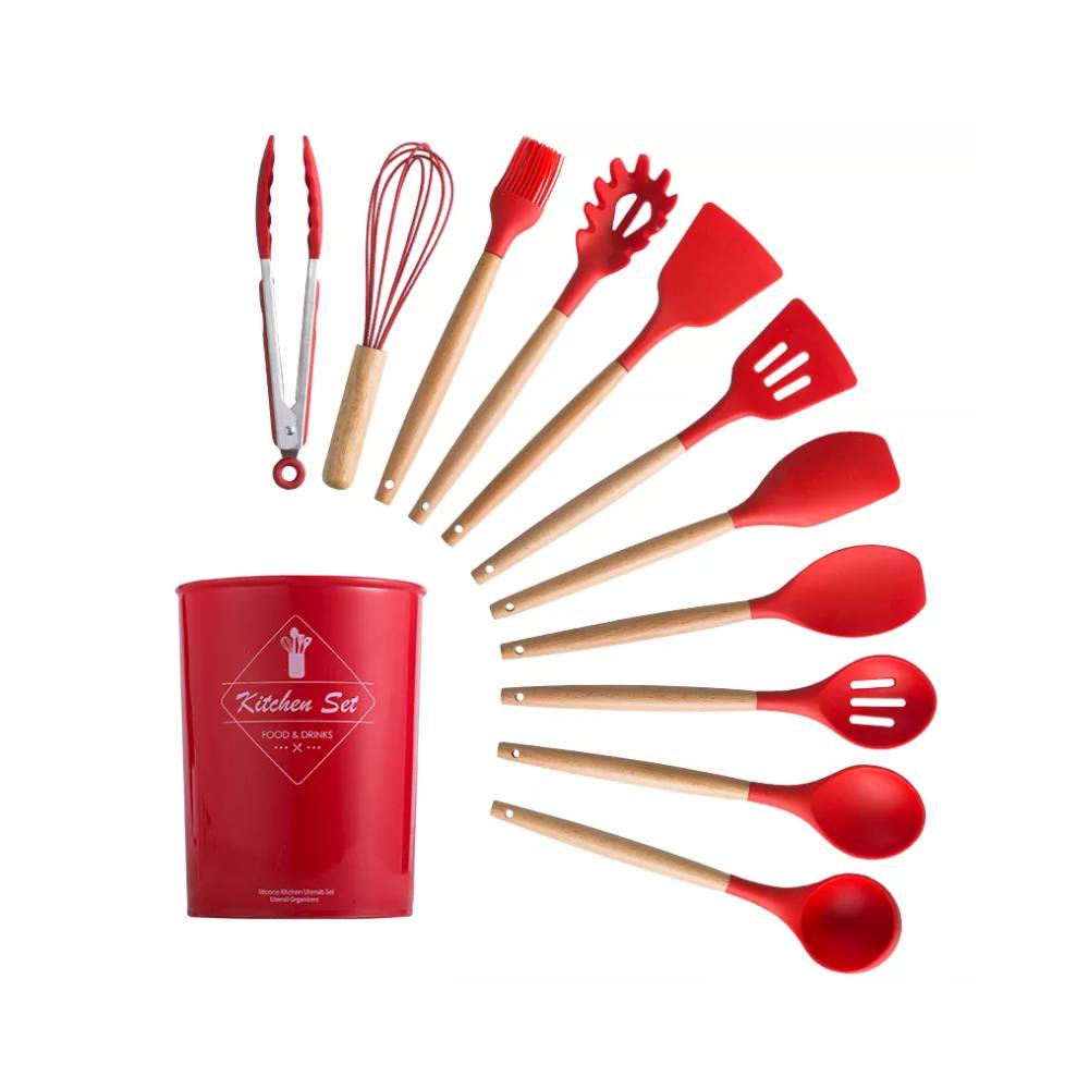 Foto 3 pulgar | Juego Utensilios de Cocina Shop Mall color Rojo de Silicona con 12 Piezas