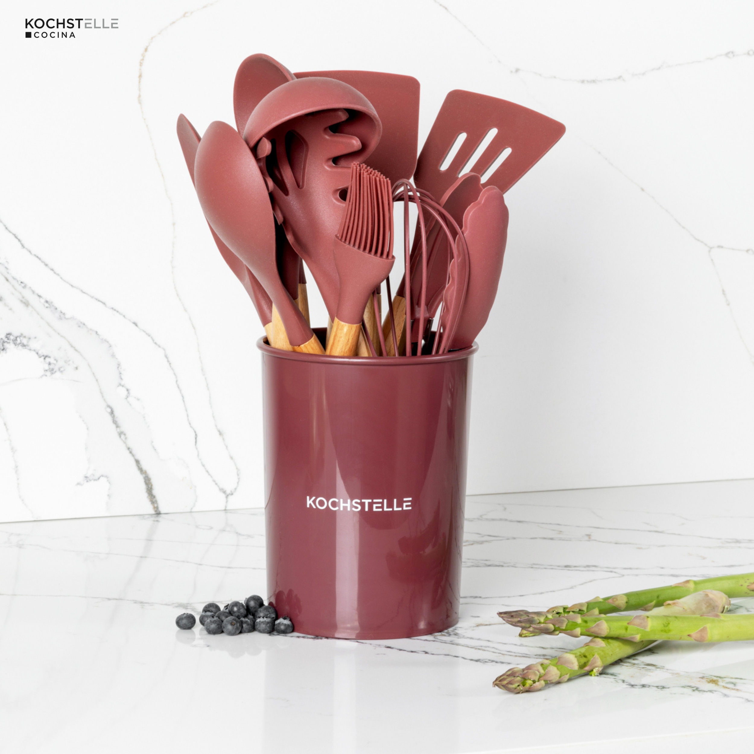 Foto 5 | KOCHSTELLE Juego de Utensilios de Cocina Color Vino, Silicón con Madera 13 piezas