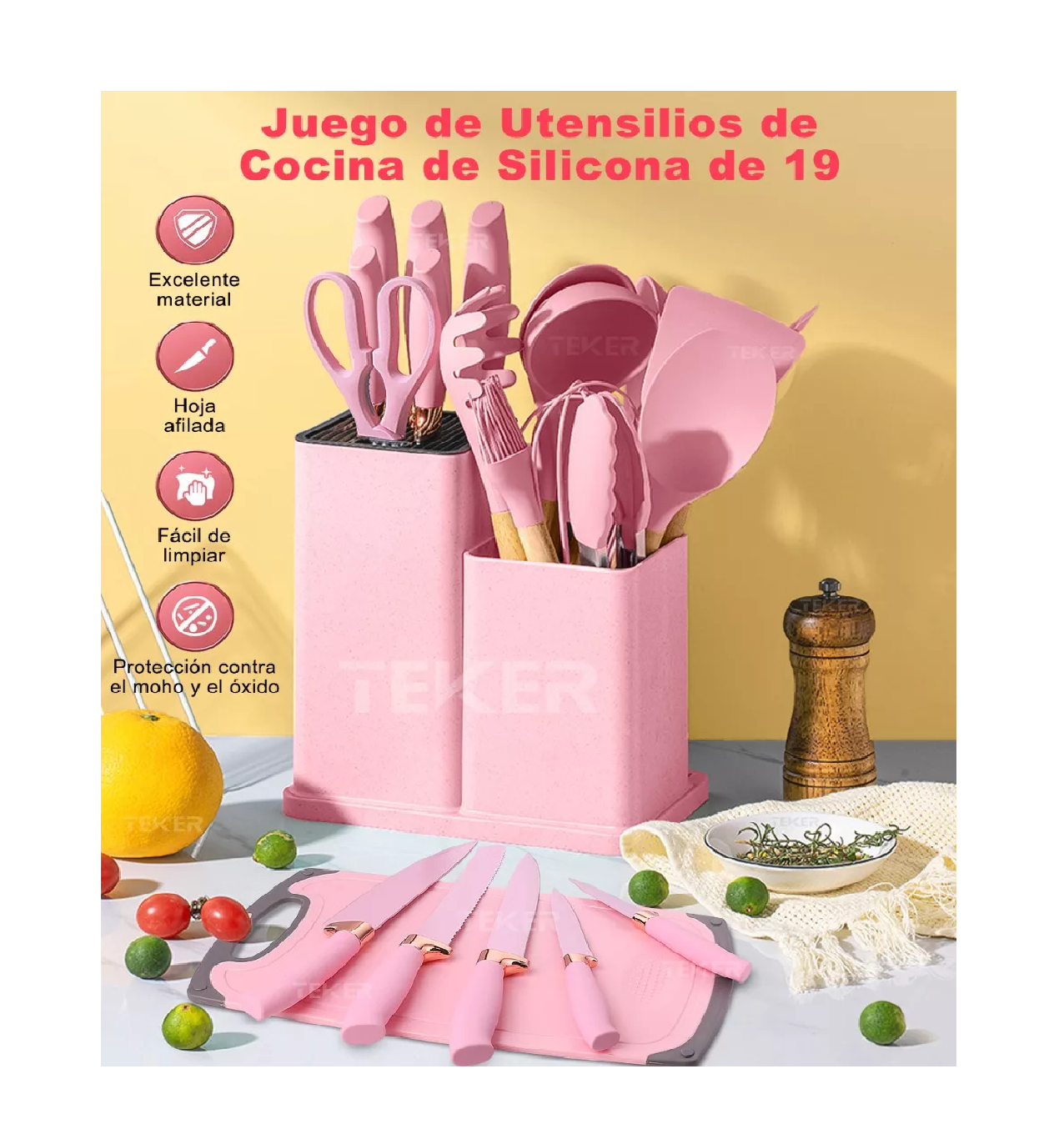 Foto 3 pulgar | Juego de Utensilios de Cocina Belug color Rosa 19 Piezas