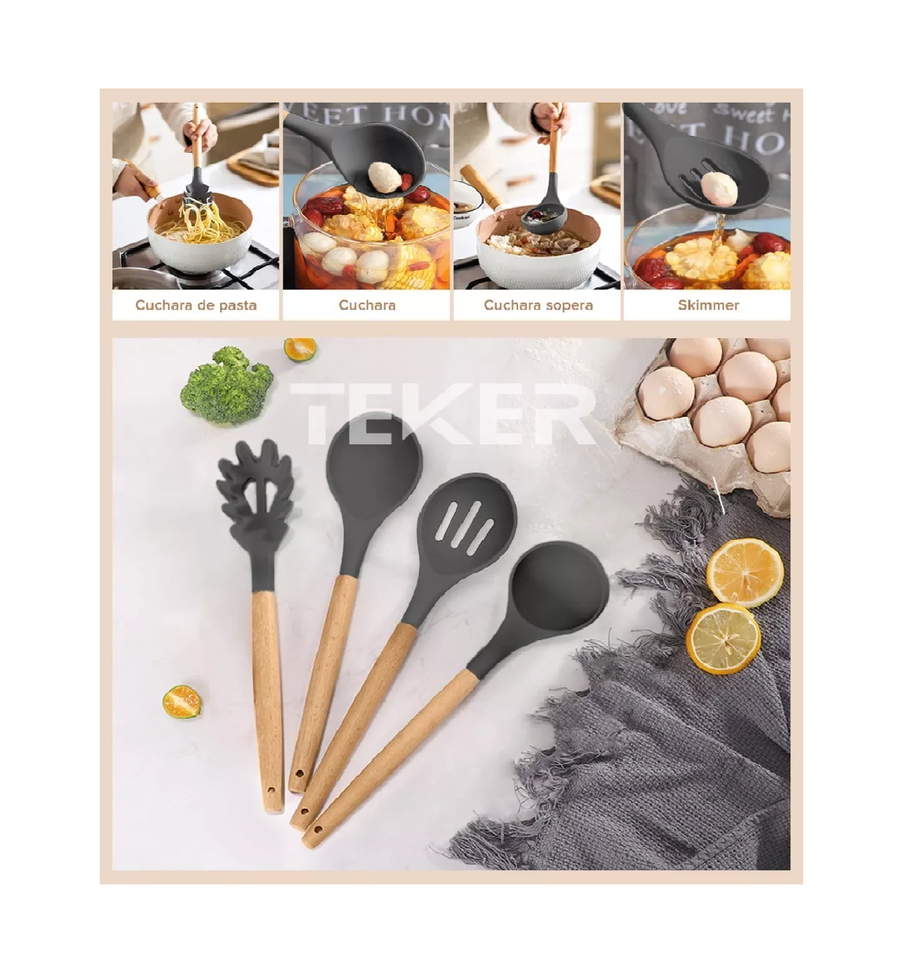 Foto 4 pulgar | Utensilios Silicona de Cocina Set 12 pzas BELUG Negro