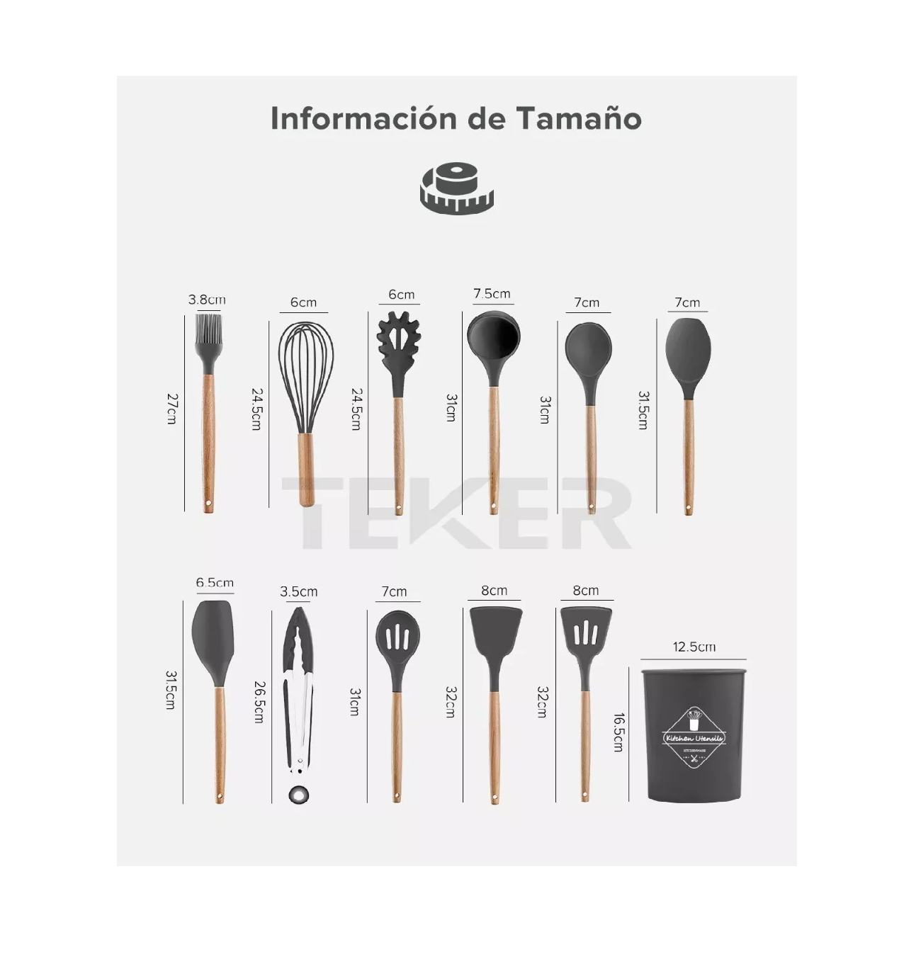 Foto 5 pulgar | Utensilios Silicona de Cocina Set 12 pzas BELUG Negro