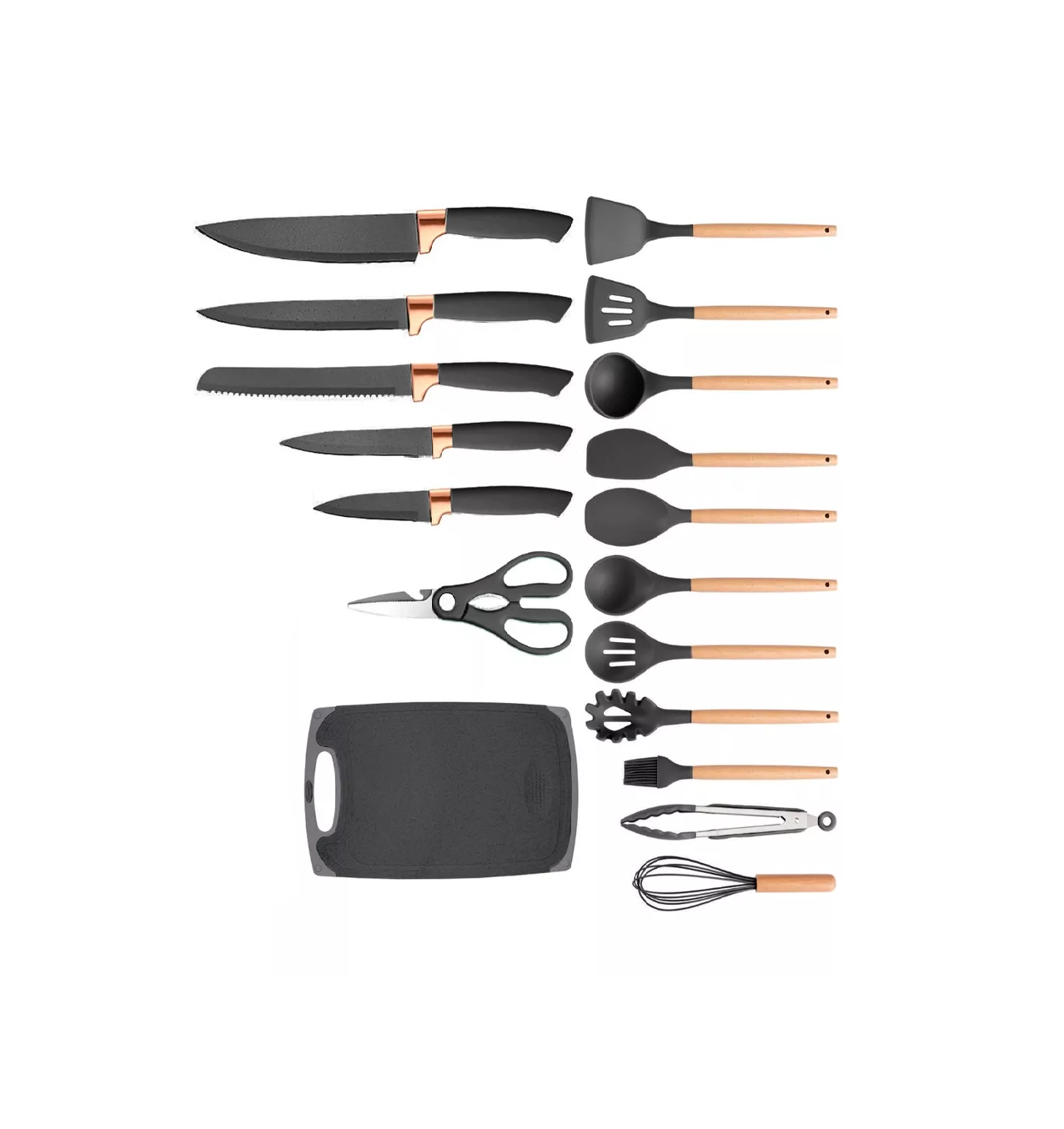 Utensilios de Cocina Silicona BELUG Juego de Cuchillos 19 Set Negro