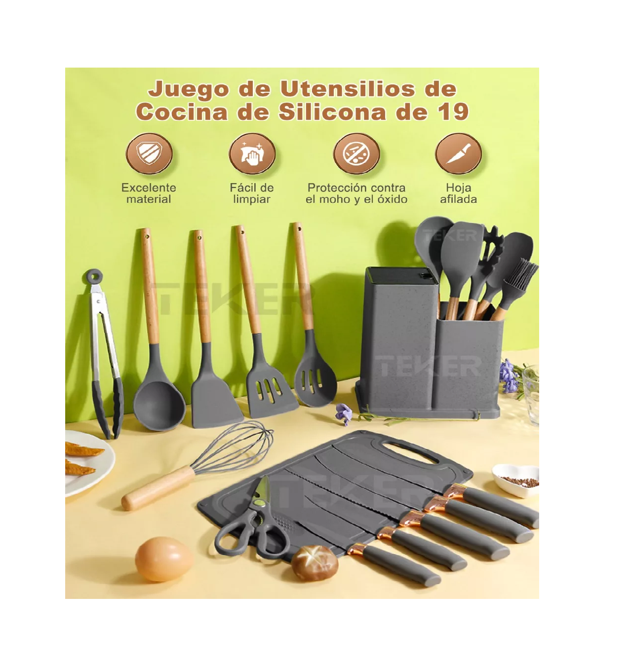 Foto 3 pulgar | Utensilios de Cocina Silicona BELUG Juego de Cuchillos 19 Set Negro