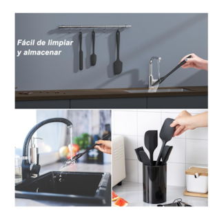 Foto 2 | Utensilios de Silicona Negros para Cocina Palas y Espátulas 6 pzas