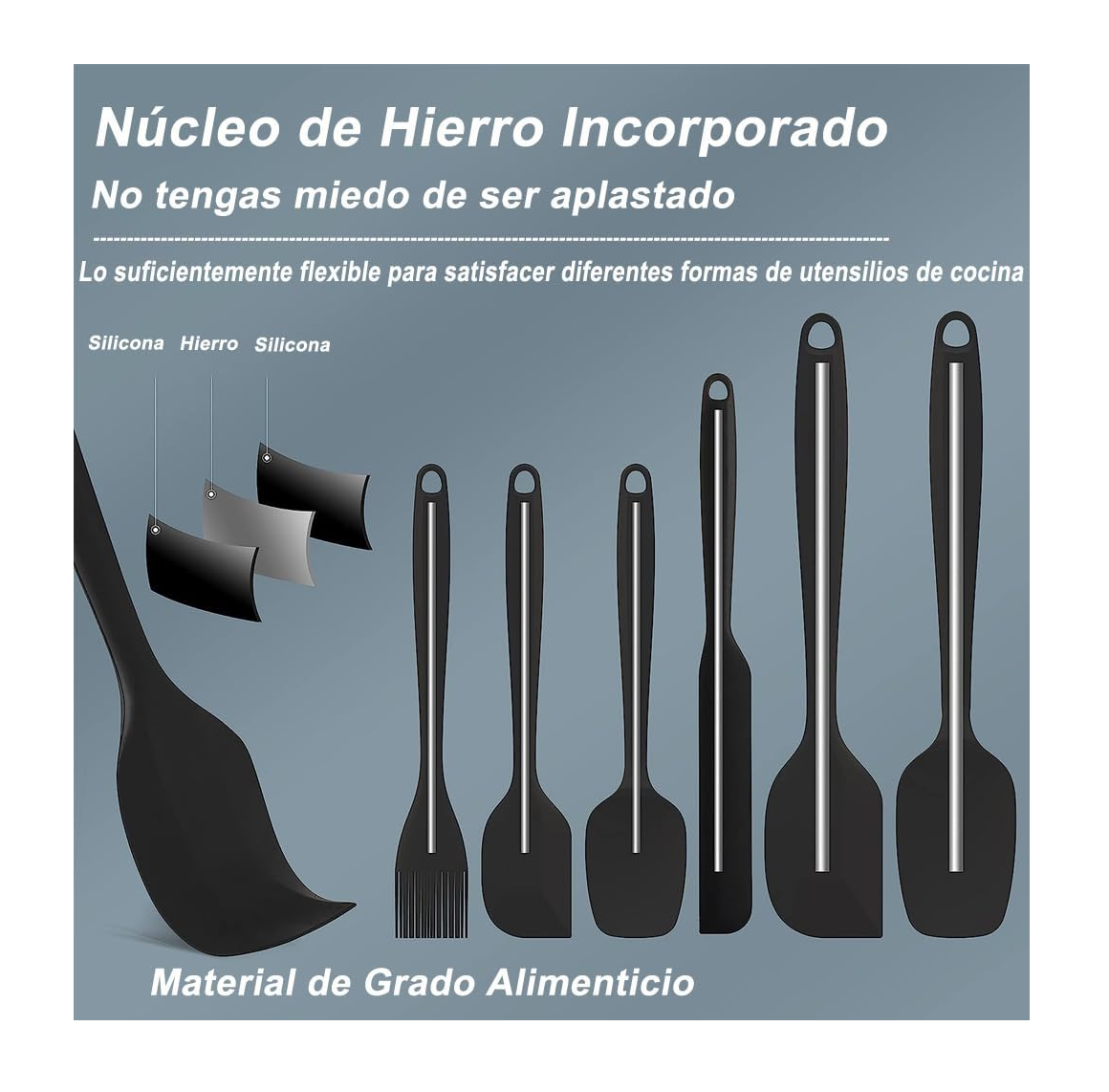 Foto 3 | Utensilios de Silicona Negros para Cocina Palas y Espátulas 6 pzas