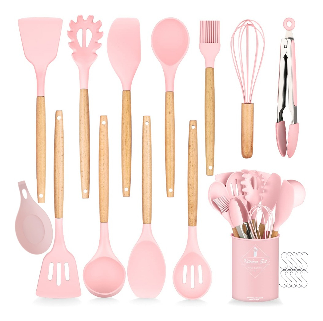 Utensilios Silicona Cocina Espátula Batidor Volteador Pinzas Rosa