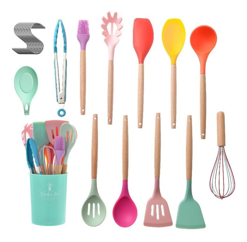 Utensilios Silicona Cocina Espátula Batidor Volteador Pinzas Multicolor