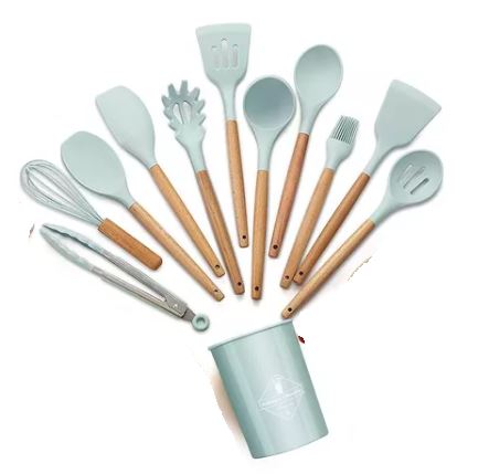 Utensilios de Cocina de Silicona 12 Piezas Verdes