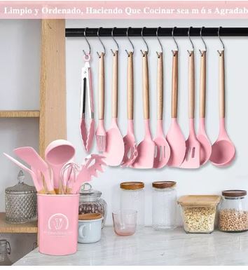 Foto 3 | Utensilios de Cocina de Silicona Wünd 12 Pizas Rosa