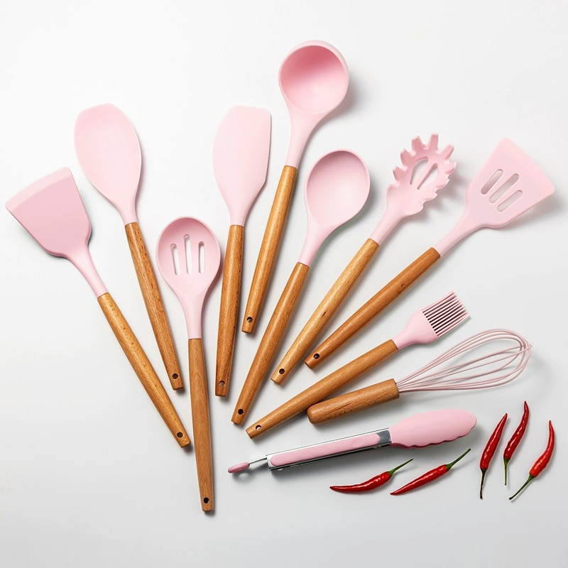Foto 4 pulgar | Venta Internacional - Juego de Utensilios de Cocina Silicona Antiadherente Rosas