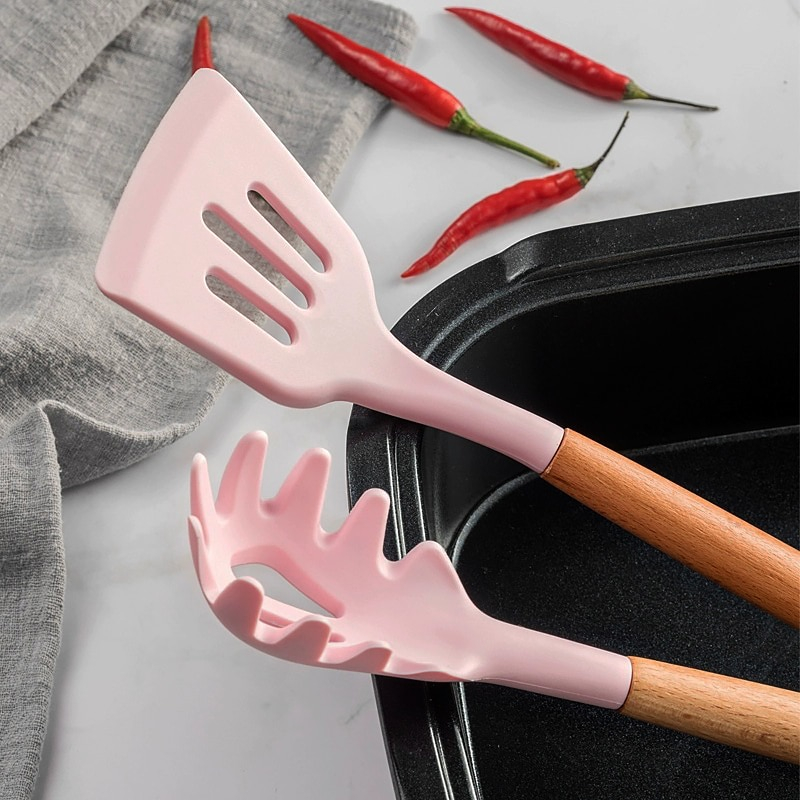 Foto 5 pulgar | Venta Internacional - Juego de Utensilios de Cocina Silicona Antiadherente Rosas