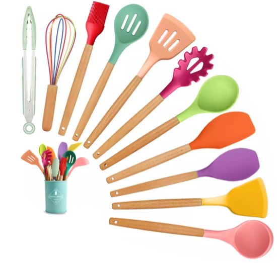 Set 12 Utensilios Silicona Cocina, Multicolor