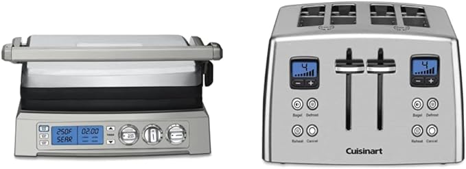 Cuisinart Gr-300wsp1 Elite Griddler, Acero Inoxidable Y Cpt-435p1 Toster Motorizado De 4-slice Countdown, Acero Inoxid