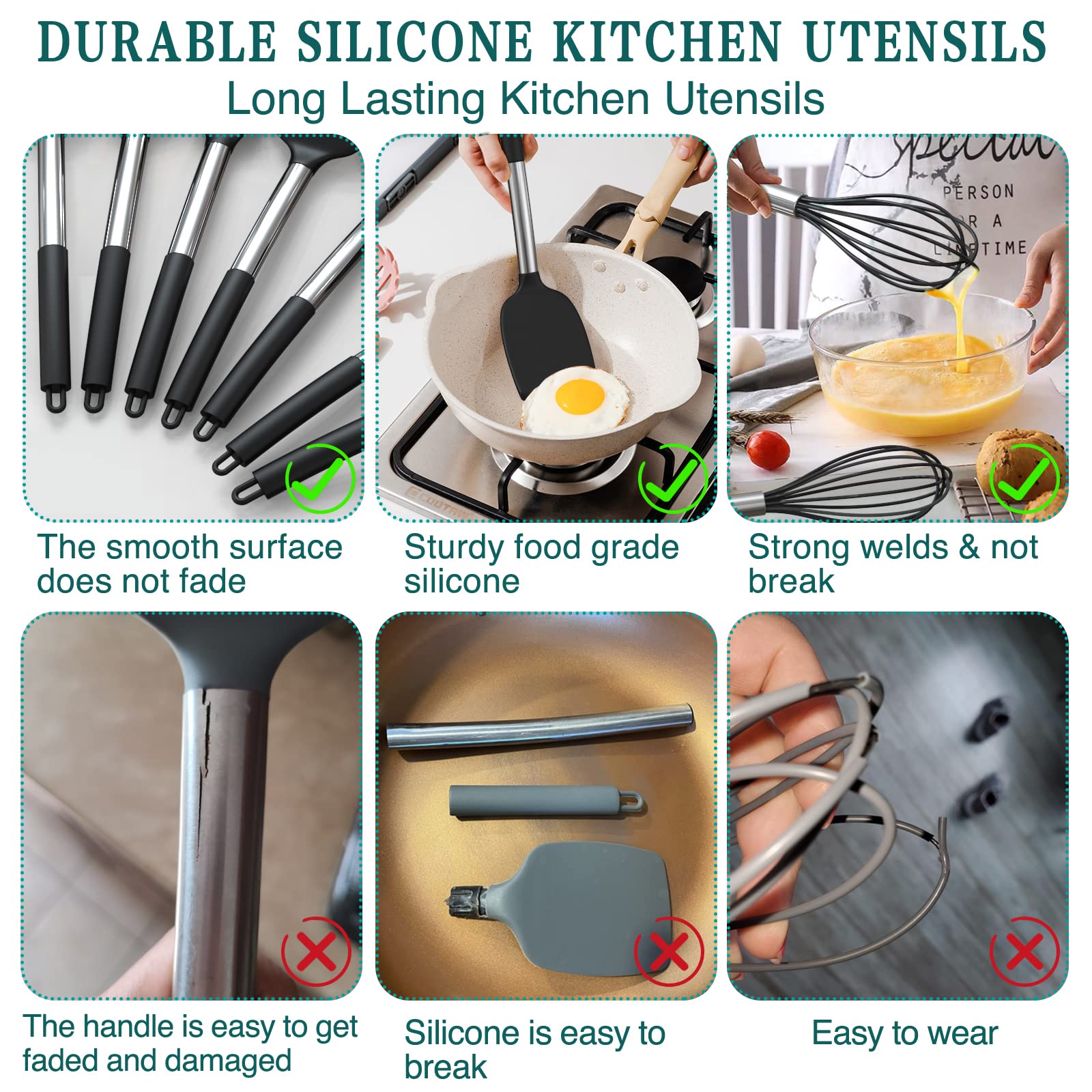 Foto 4 pulgar | Juego De Utensilios De Cocina Umite Chef Silicone 15 Piezas Con Acero Inoxidable S - Venta Internacional.