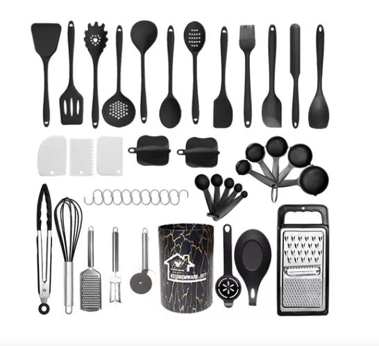 Set 46 Utencilios De Silicona Antiadherente, Negro