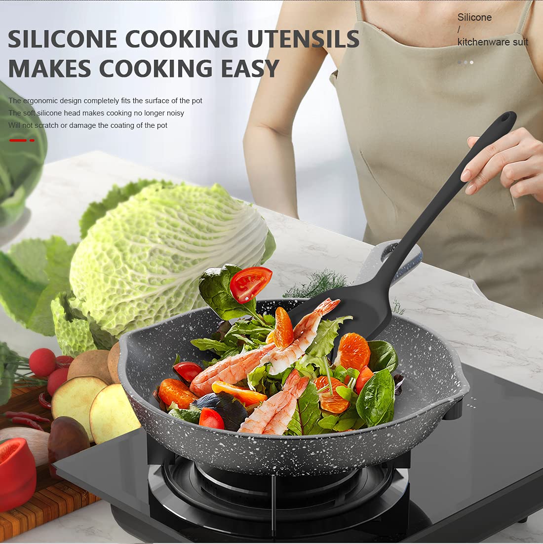 Foto 7 | Juego De Utensilios De Cocina Aothod Silicone 446°f, Resistente Al Calor - Venta Internacional.