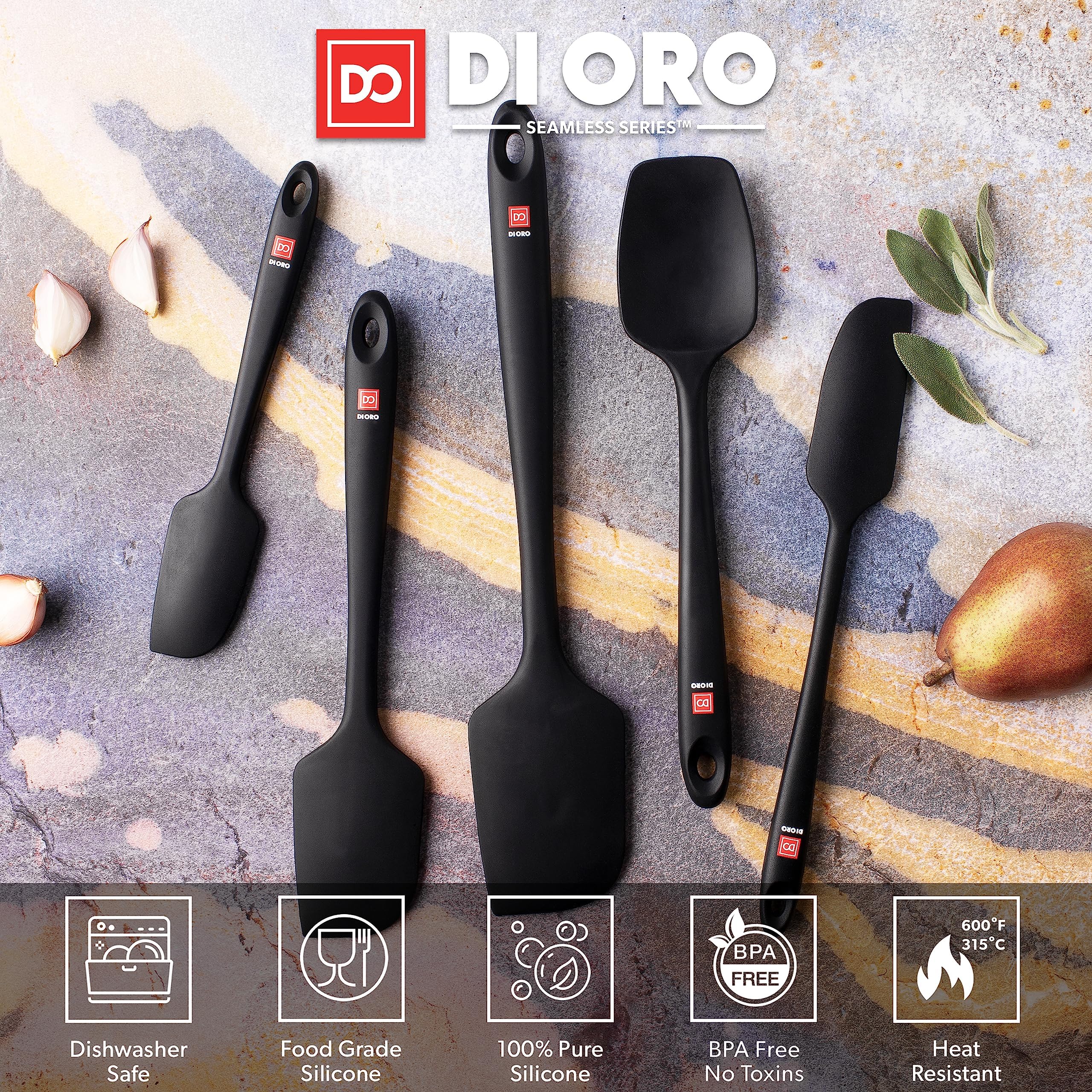 Foto 4 pulgar | Set de Espátulas de Silicona Di Oro Living 5 Piezas Negro - Venta Internacional