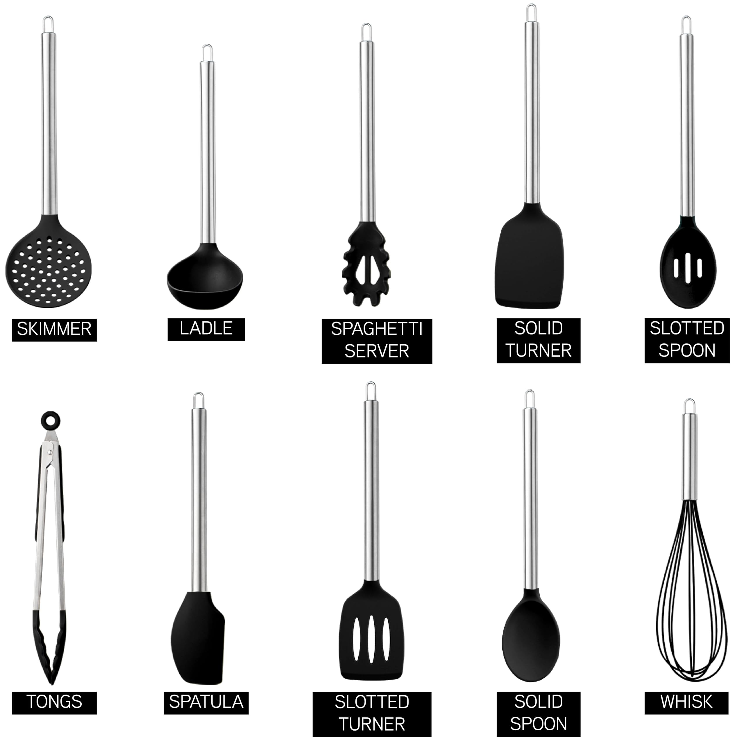 Foto 8 pulgar | Juego De Utensilios De Cocina Cook With Color Silicone De 10 Piezas, Color Negro - Venta Internacional.