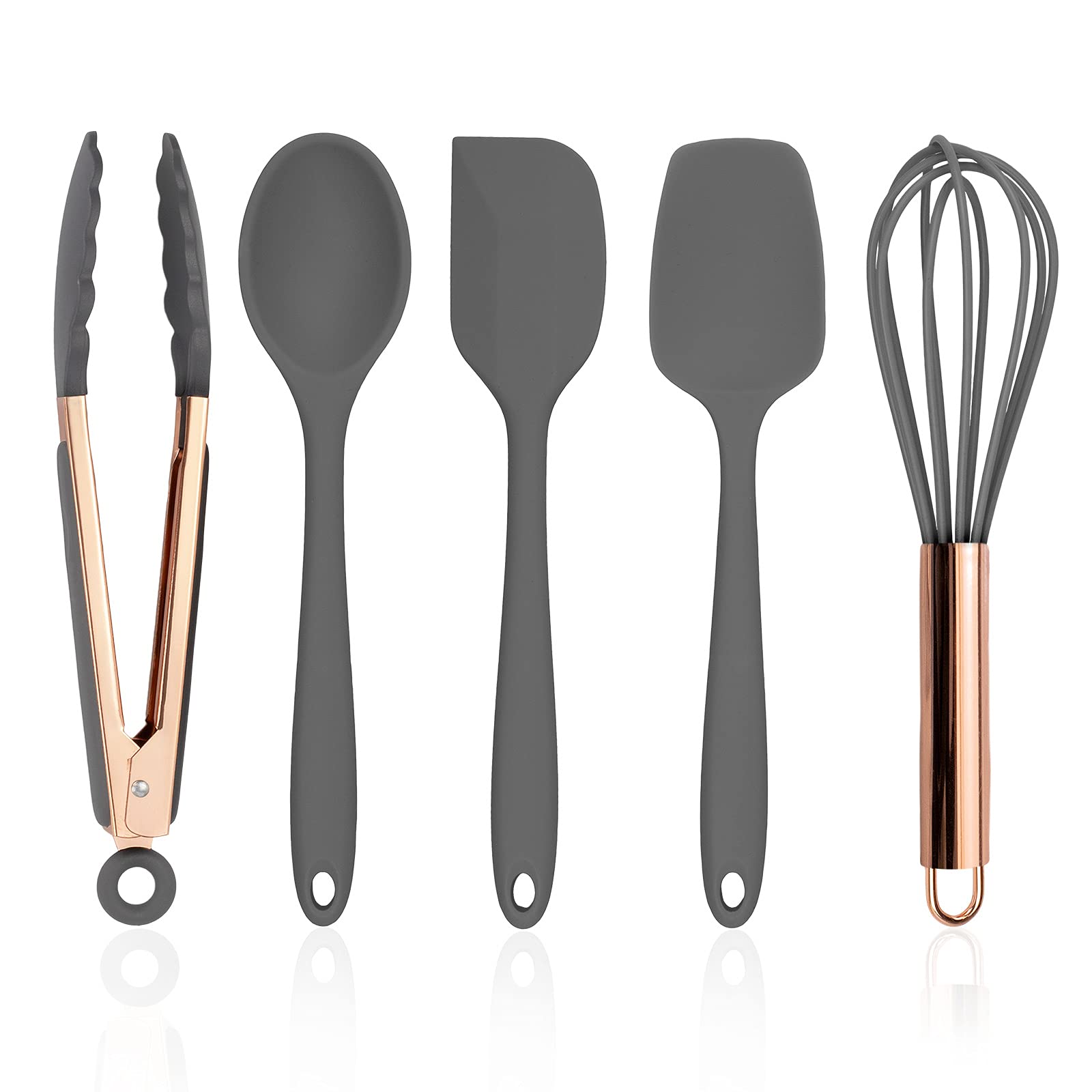 Utensilios De Cocina Cook With Color Silicone, Juego De 5 Piezas, Gris Y Cobre - Venta Internacional.