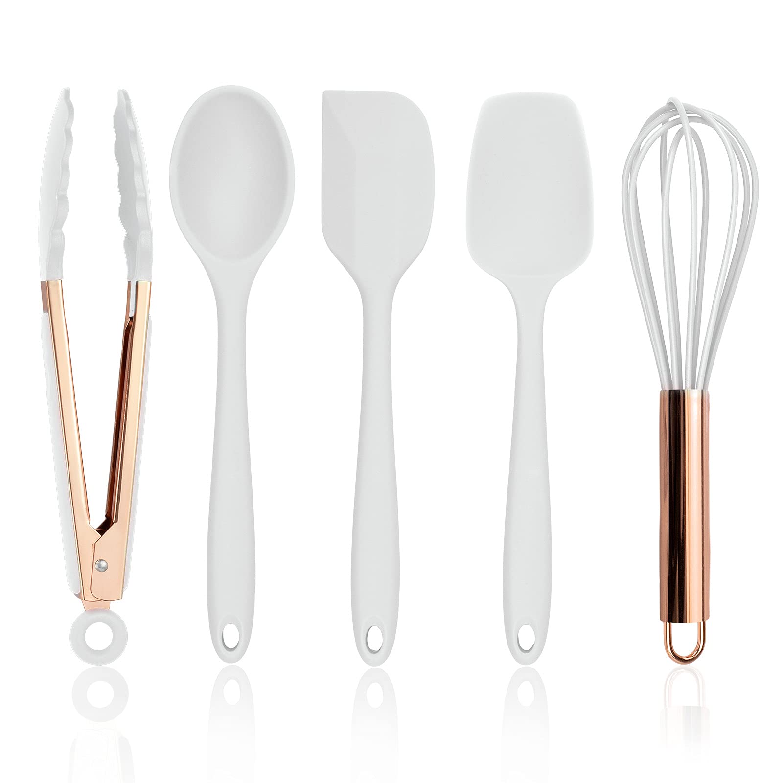 Utensilios De Cocina Cook With Color Silicone, Juego De 5 Piezas, Color Blanco/cobre - Venta Internacional.