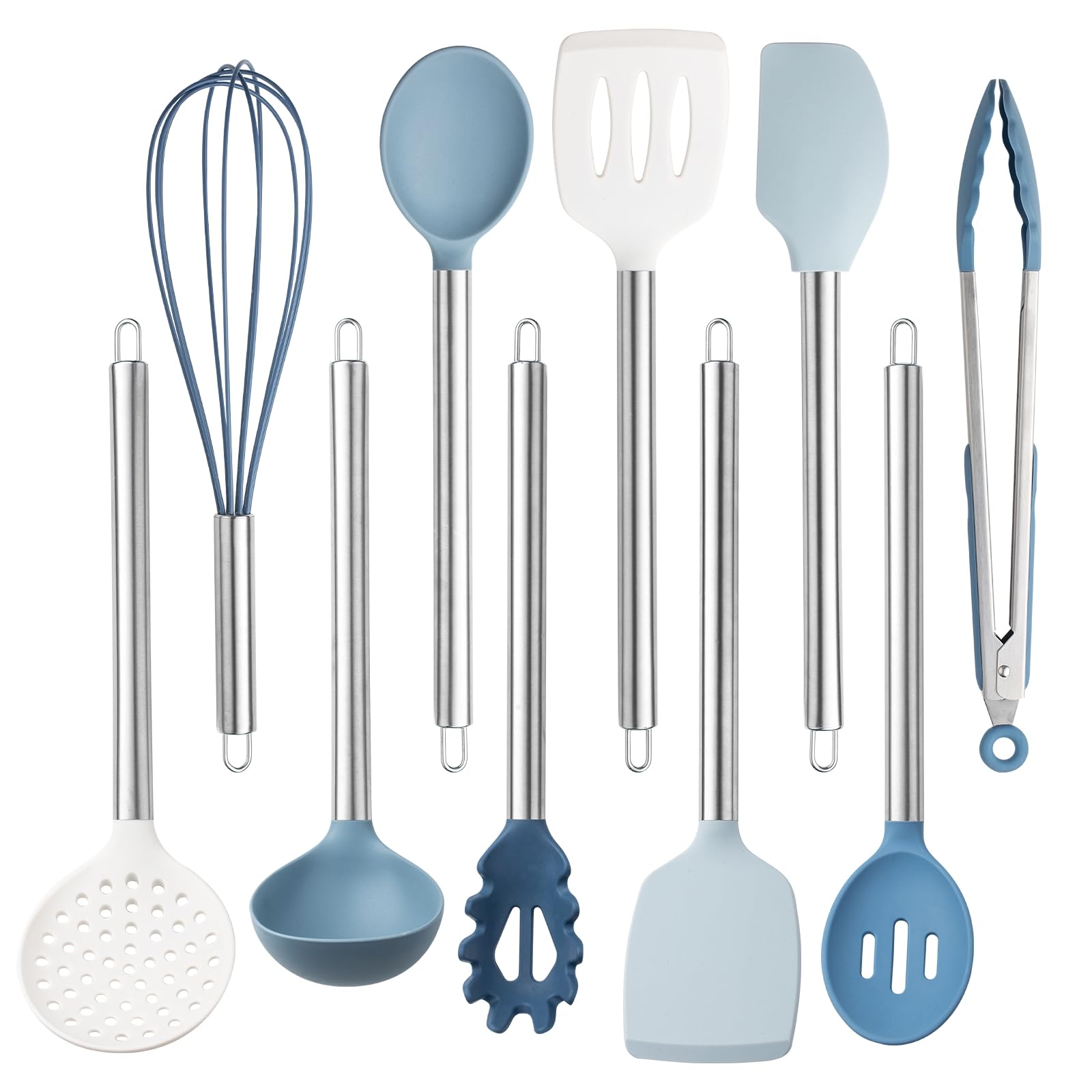 Utensilios De Cocina Cook With Color Silicone, Juego De 10 Piezas, Azul/blanco - Venta Internacional.