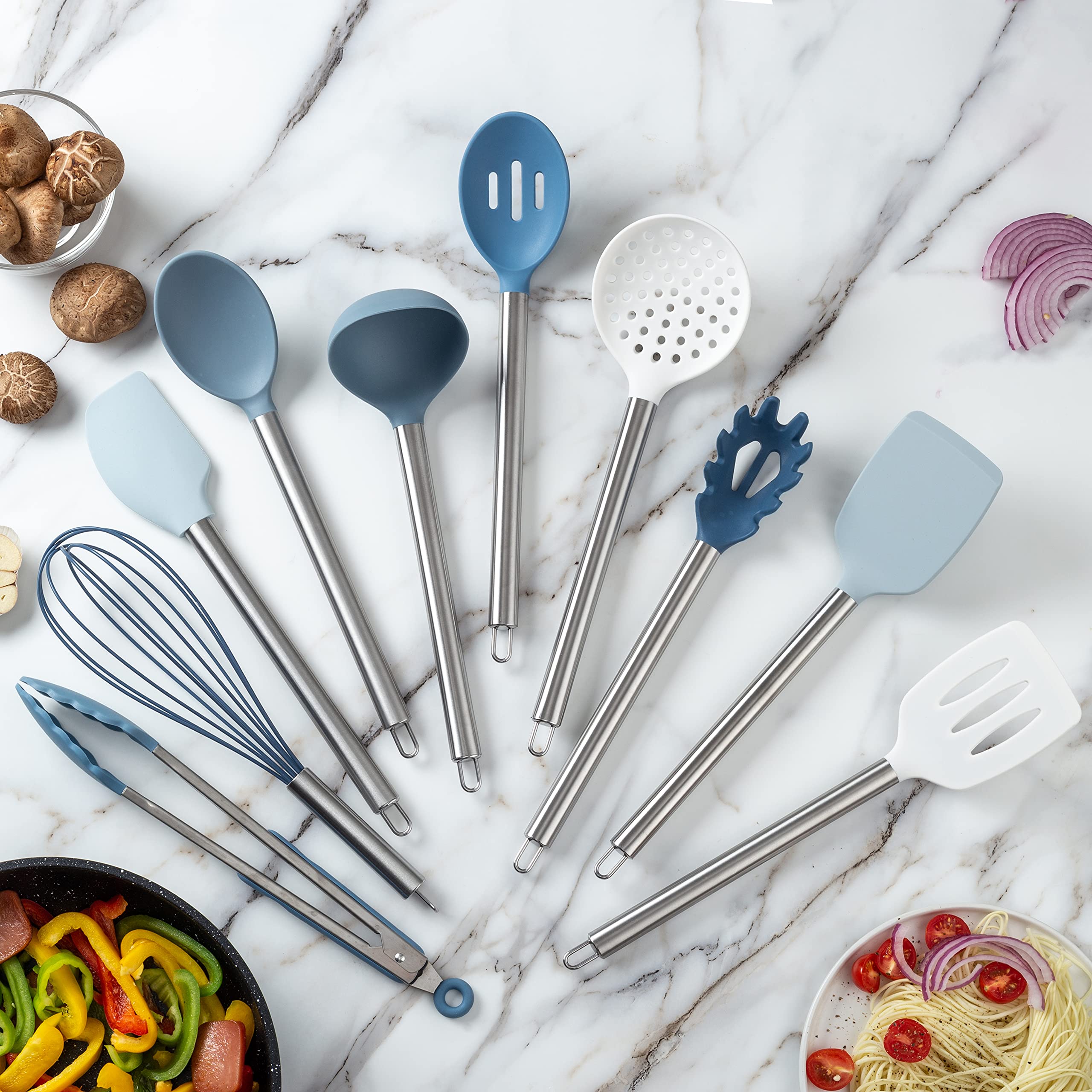 Foto 3 pulgar | Utensilios De Cocina Cook With Color Silicone, Juego De 10 Piezas, Azul/blanco - Venta Internacional.