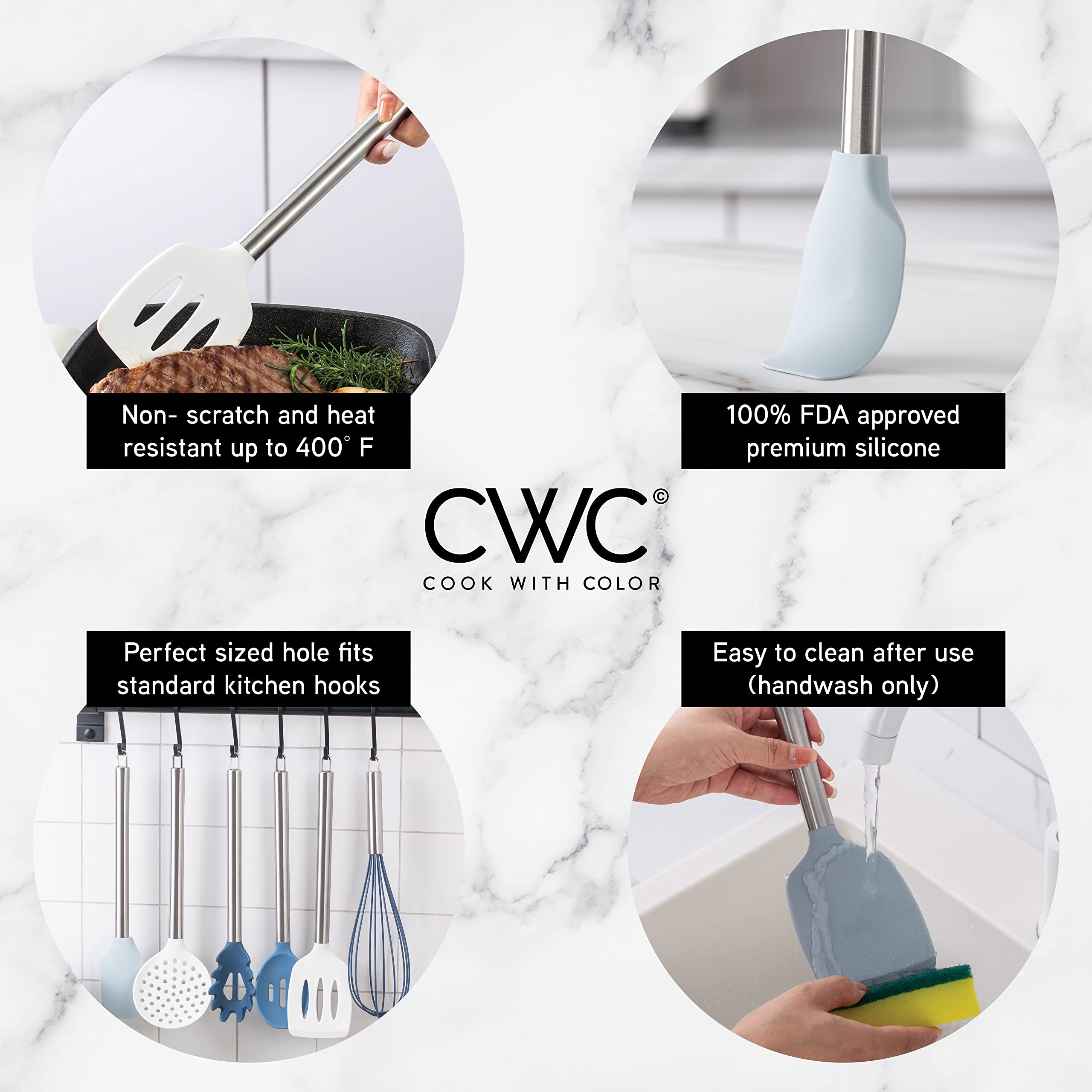 Foto 4 pulgar | Utensilios De Cocina Cook With Color Silicone, Juego De 10 Piezas, Azul/blanco - Venta Internacional.