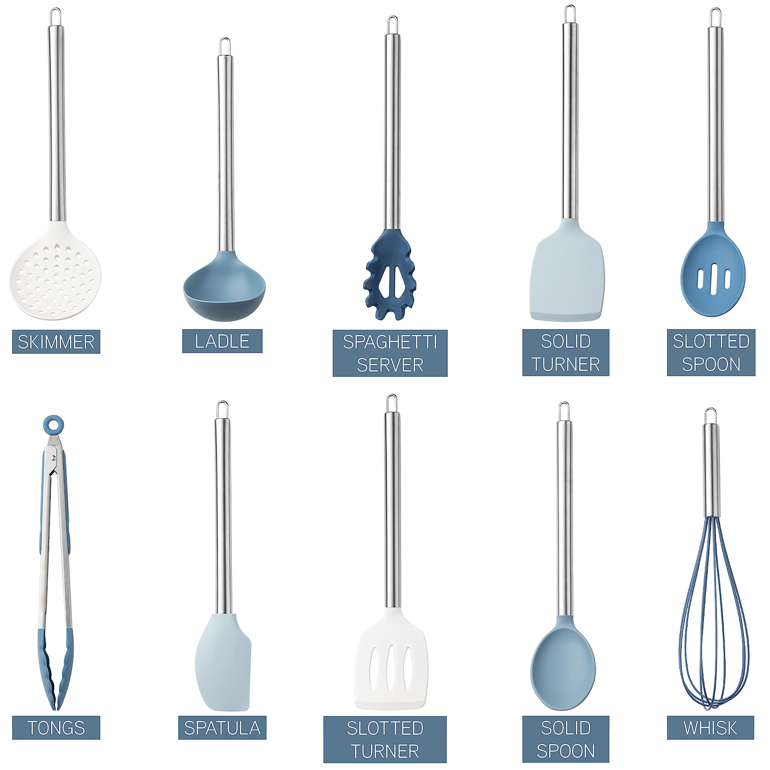 Foto 5 pulgar | Utensilios De Cocina Cook With Color Silicone, Juego De 10 Piezas, Azul/blanco - Venta Internacional.