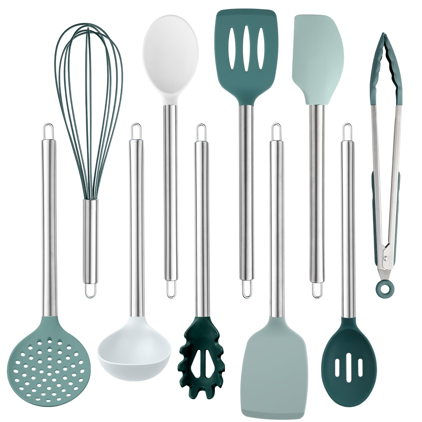 Utensilios De Cocina Cook With Color Silicone, Juego De 10 Piezas, Color Verde Azulado - Venta Internacional.