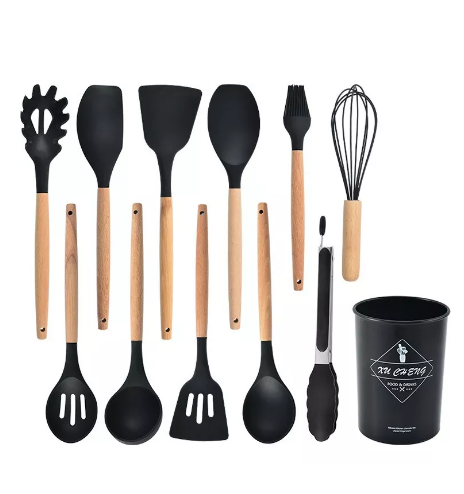 Utensillos Cocina Set 12 Espatulas Brochas De Silicona Conju Color Negro