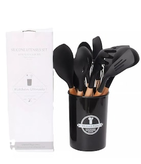 Foto 2 | Utensillos Cocina Set 12 Espatulas Brochas De Silicona Conju Color Negro