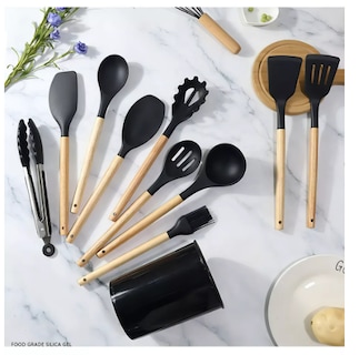 Foto 3 | Utensillos Cocina Set 12 Espatulas Brochas De Silicona Conju Color Negro