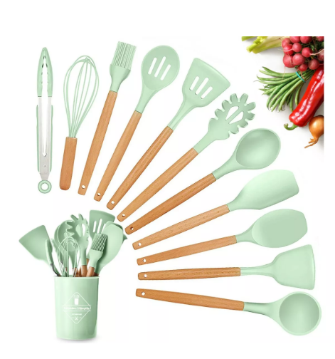 Foto 1 | Utensilios Silicona 12 Set Cocina Espatulas Reposteria Teker Color Verde
