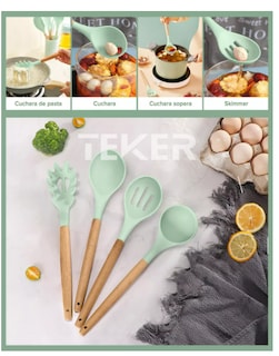 Foto 4 | Utensilios Silicona 12 Set Cocina Espatulas Reposteria Teker Color Verde