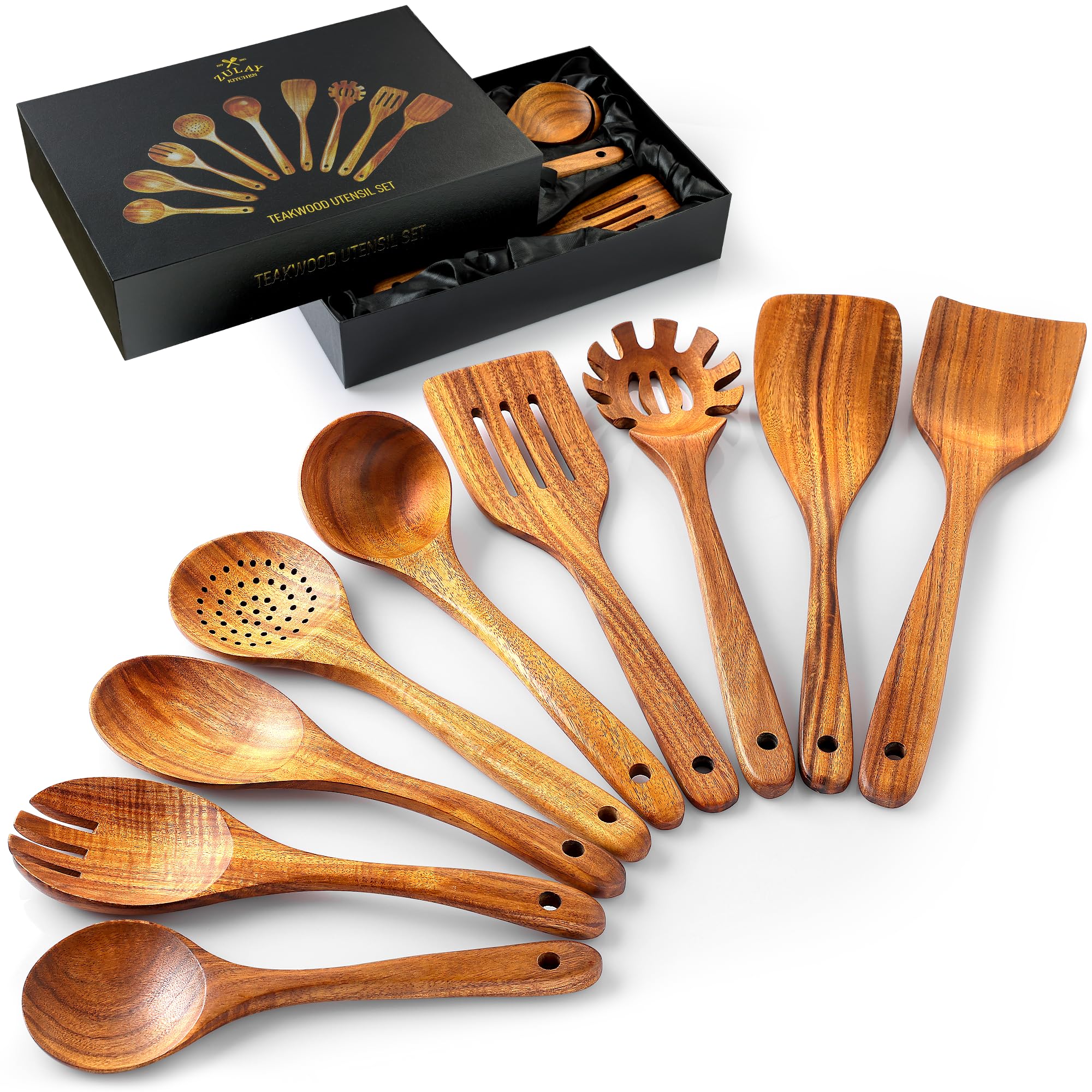 Foto 2 pulgar | Juego De Utensilios Zulay Kitchen, Madera De Teca, 9 Piezas Con Caja De Regalo - Venta Internacional.