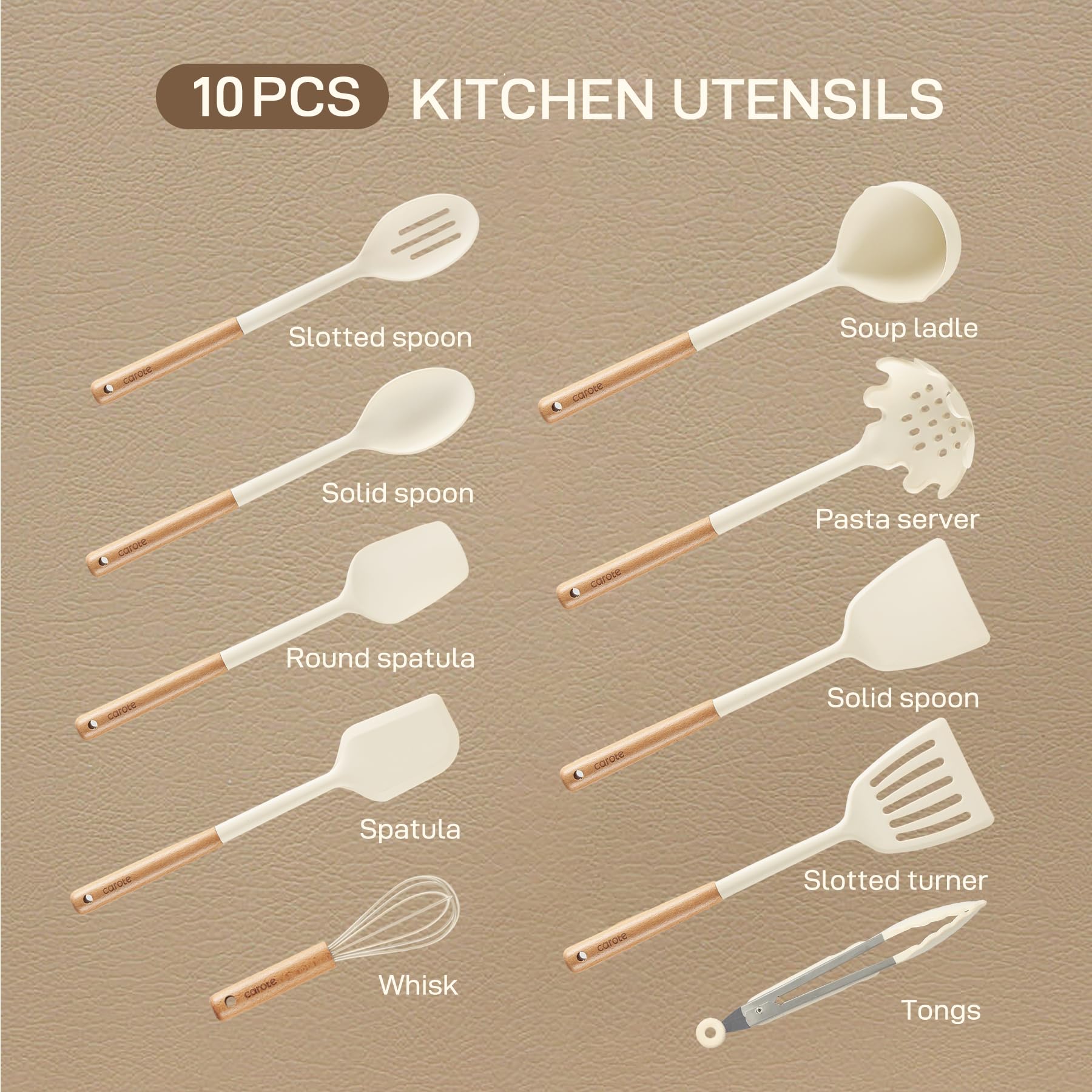 Foto 3 pulgar | Juego de Utensilios de Cocina Carote de Silicona con Mango de Madera 10 Piezas - Venta Internacional
