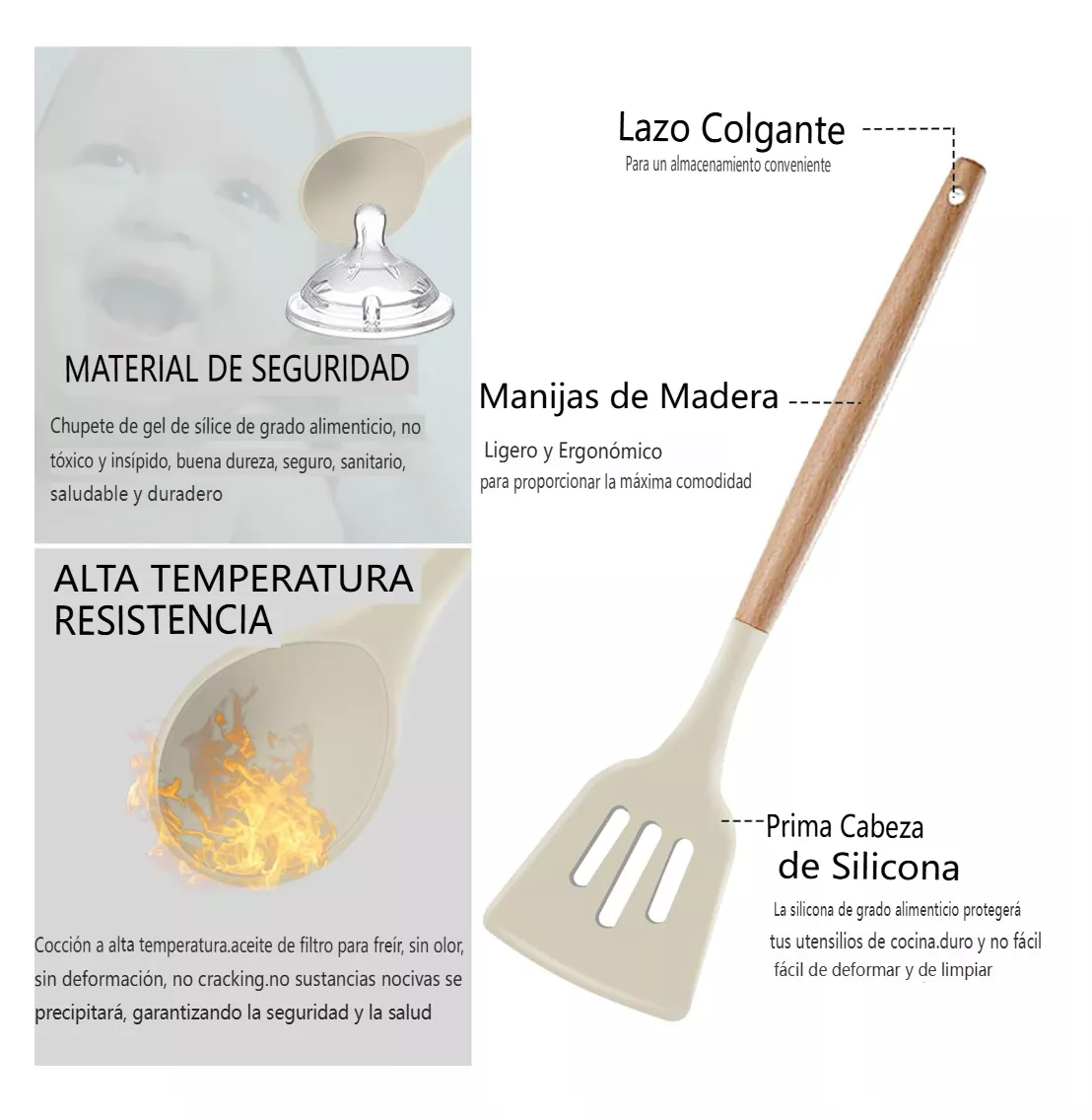 Foto 4 pulgar | Set De Utensilios Para Cocina Utensilios De Silicon Cocina 14 Psz Beige