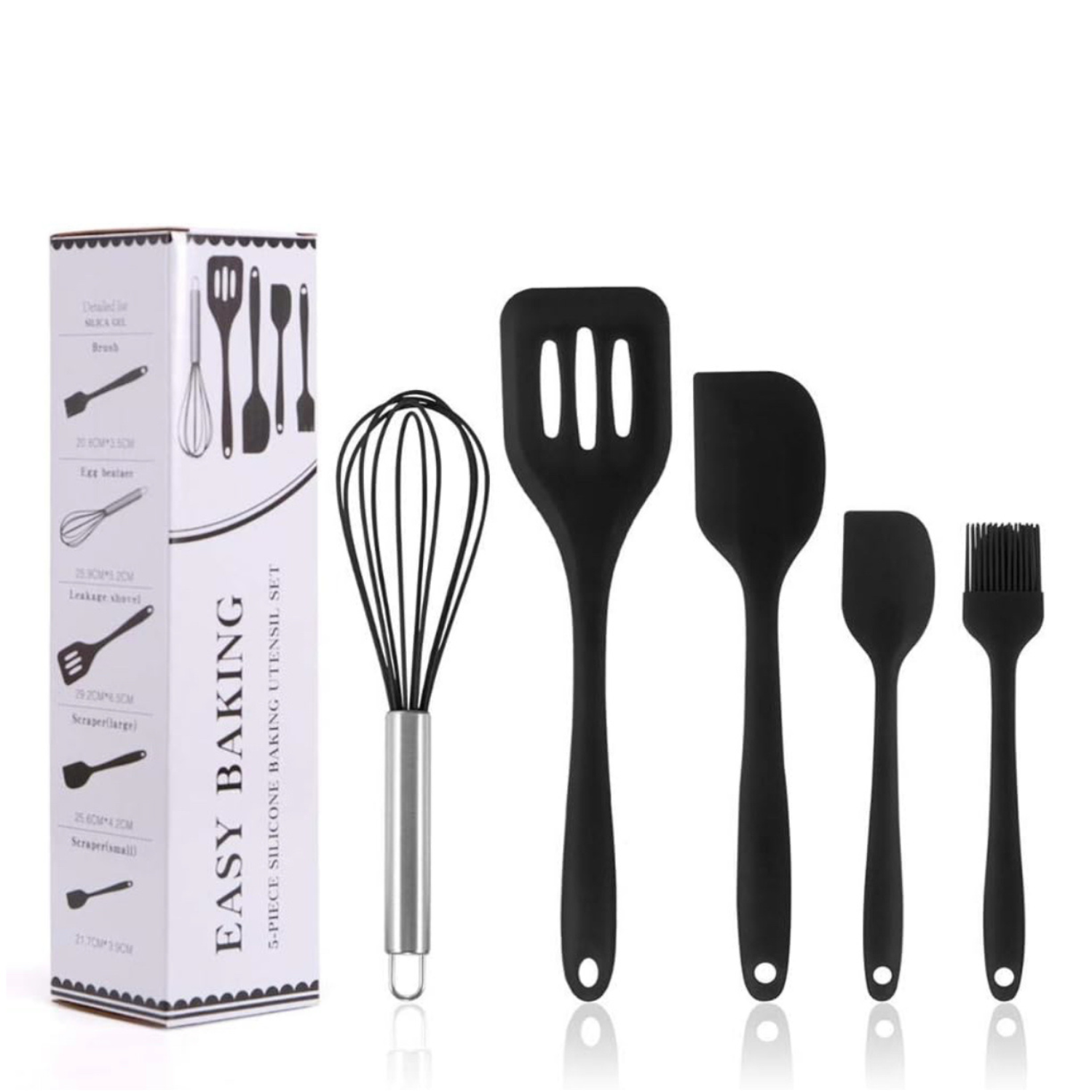 Set Utensilios De Cocina 5 En 1 Antiadherente Silicona Negro