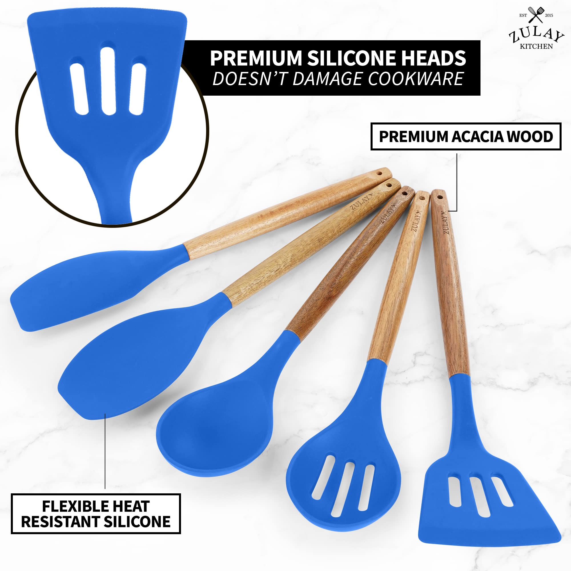 Foto 3 pulgar | Set de Utensilios Zulay Kitchen de Silicona Antiadherente con Madera de Acacia - Venta Internacional
