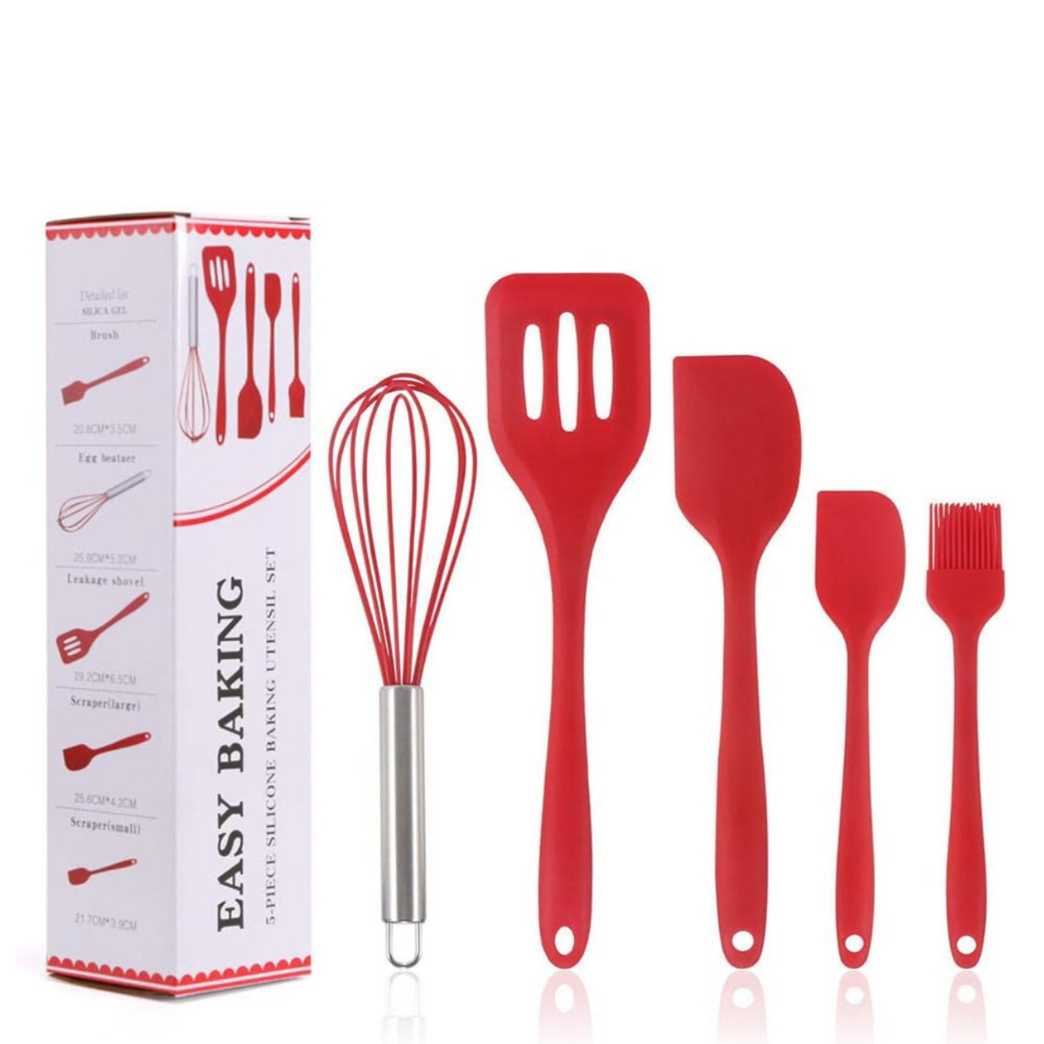 Set Utensilios De Cocina 5 En 1 Antiadherente Silicona Rojo