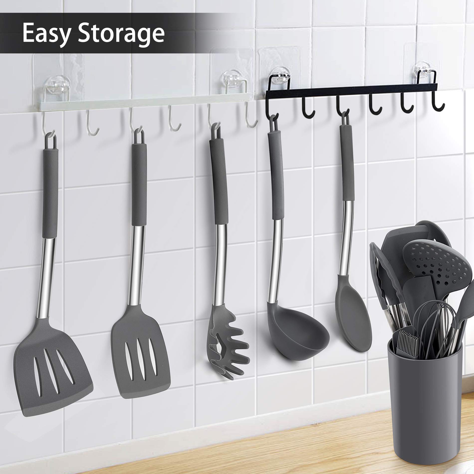 Foto 5 pulgar | Juego De Utensilios De Cocina Lianyu De 15 Piezas Con Soporte De Silicona Gris - Venta Internacional.