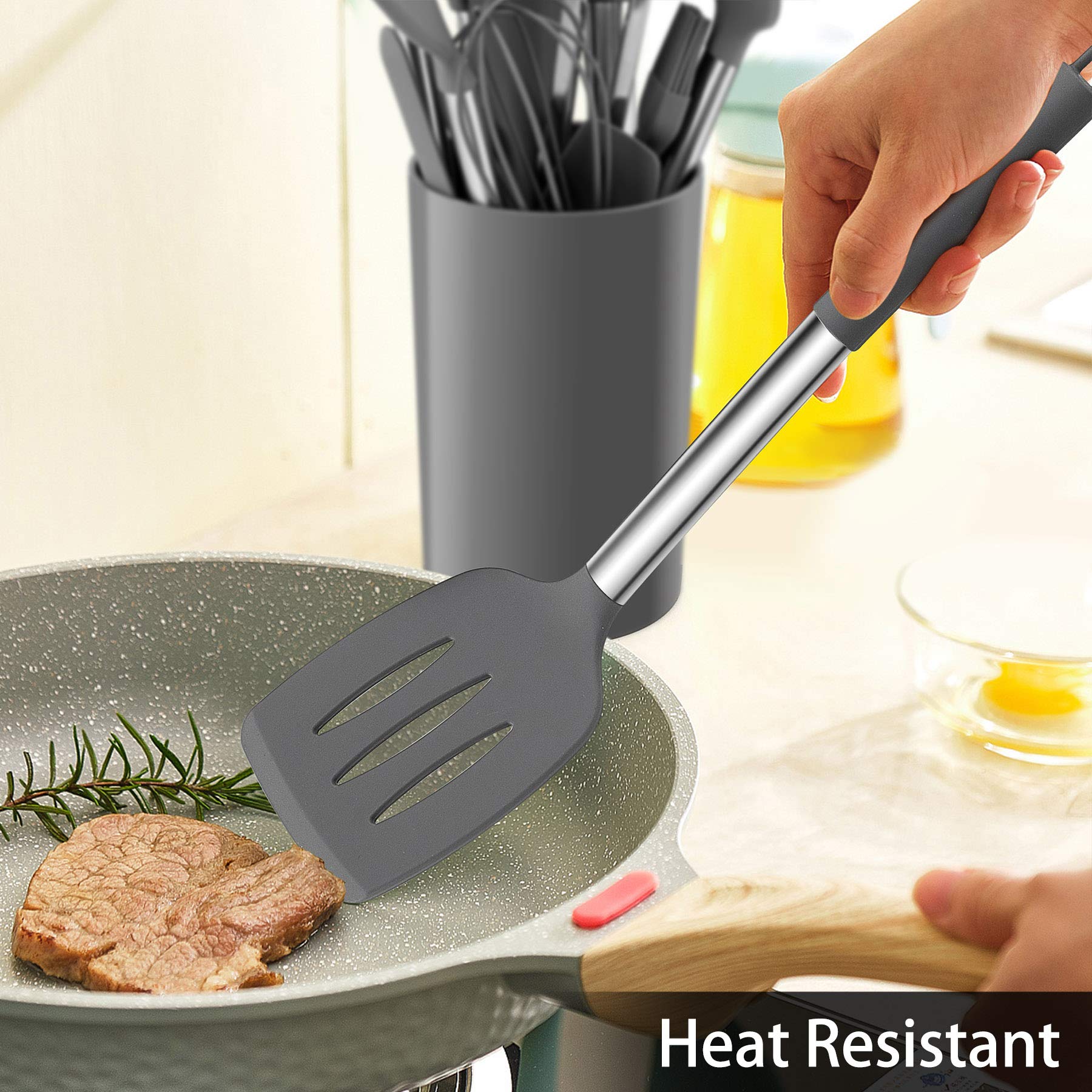 Foto 6 pulgar | Juego De Utensilios De Cocina Lianyu De 15 Piezas Con Soporte De Silicona Gris - Venta Internacional.