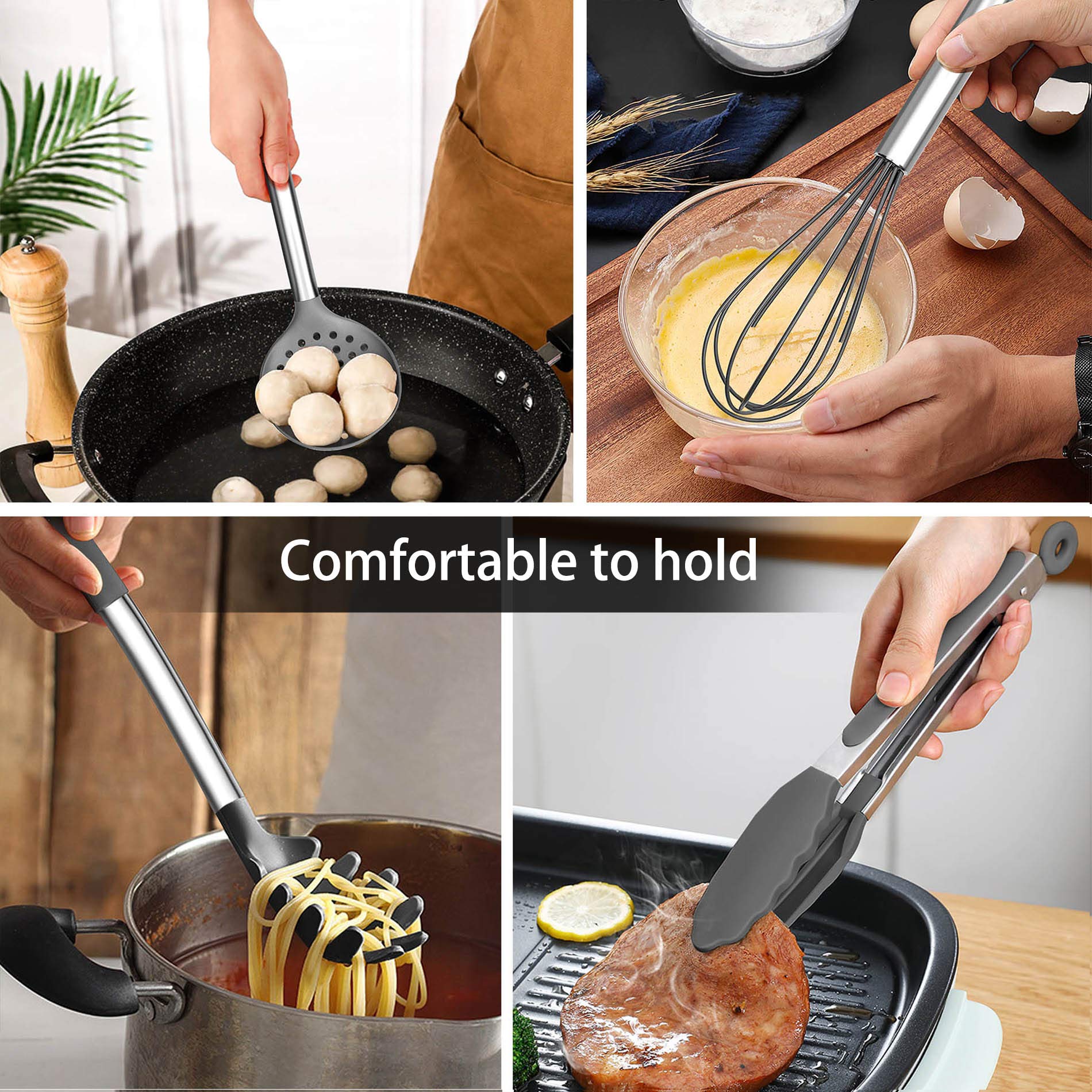 Foto 7 pulgar | Juego De Utensilios De Cocina Lianyu De 15 Piezas Con Soporte De Silicona Gris - Venta Internacional.