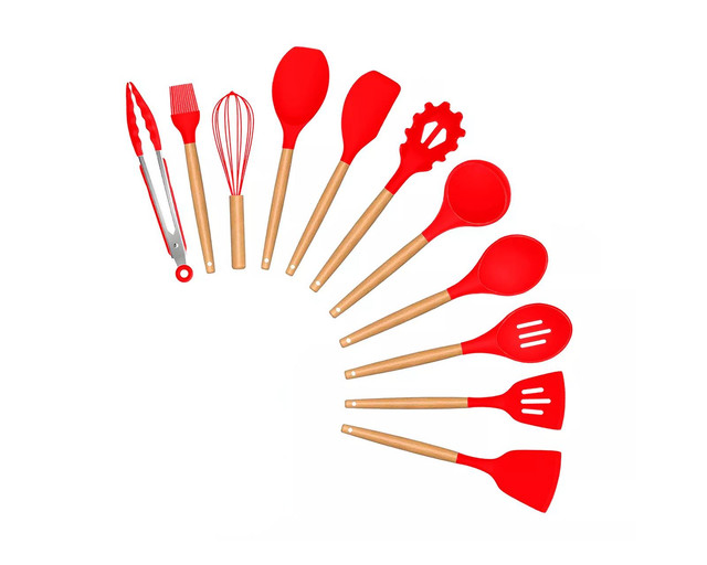 Utensilios Silicona 12 Set Cocina Espatulas Rojo