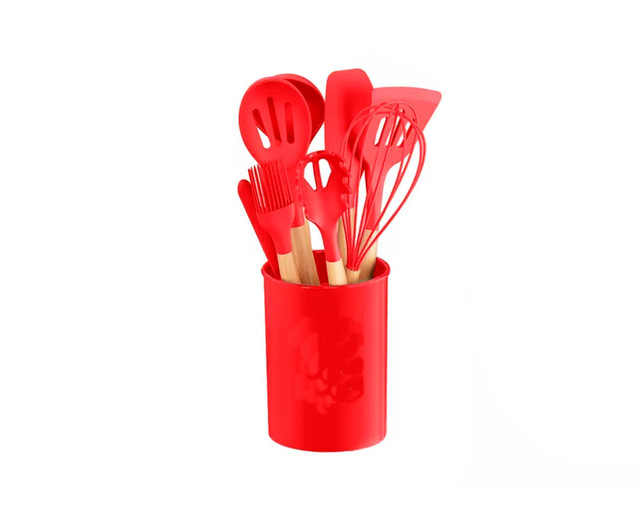 Foto 4 pulgar | Utensilios Silicona 12 Set Cocina Espatulas Rojo