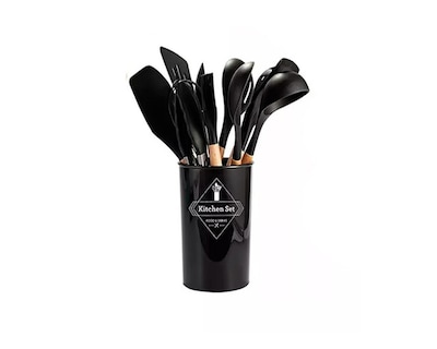 Foto 3 | Utensilios Silicona 12 Set Cocina Espatulas Negro