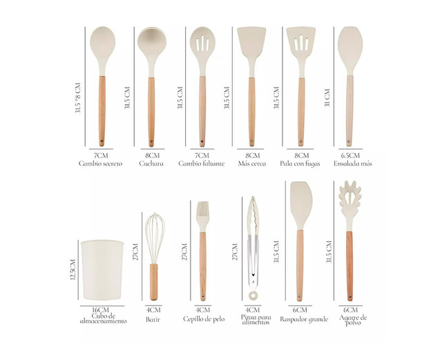Foto 3 pulgar | Utensilios Silicona 12 Set Cocina Espatulas Beige