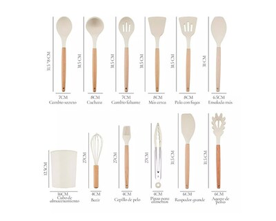 Foto 2 | Utensilios Silicona 12 Set Cocina Espatulas Beige