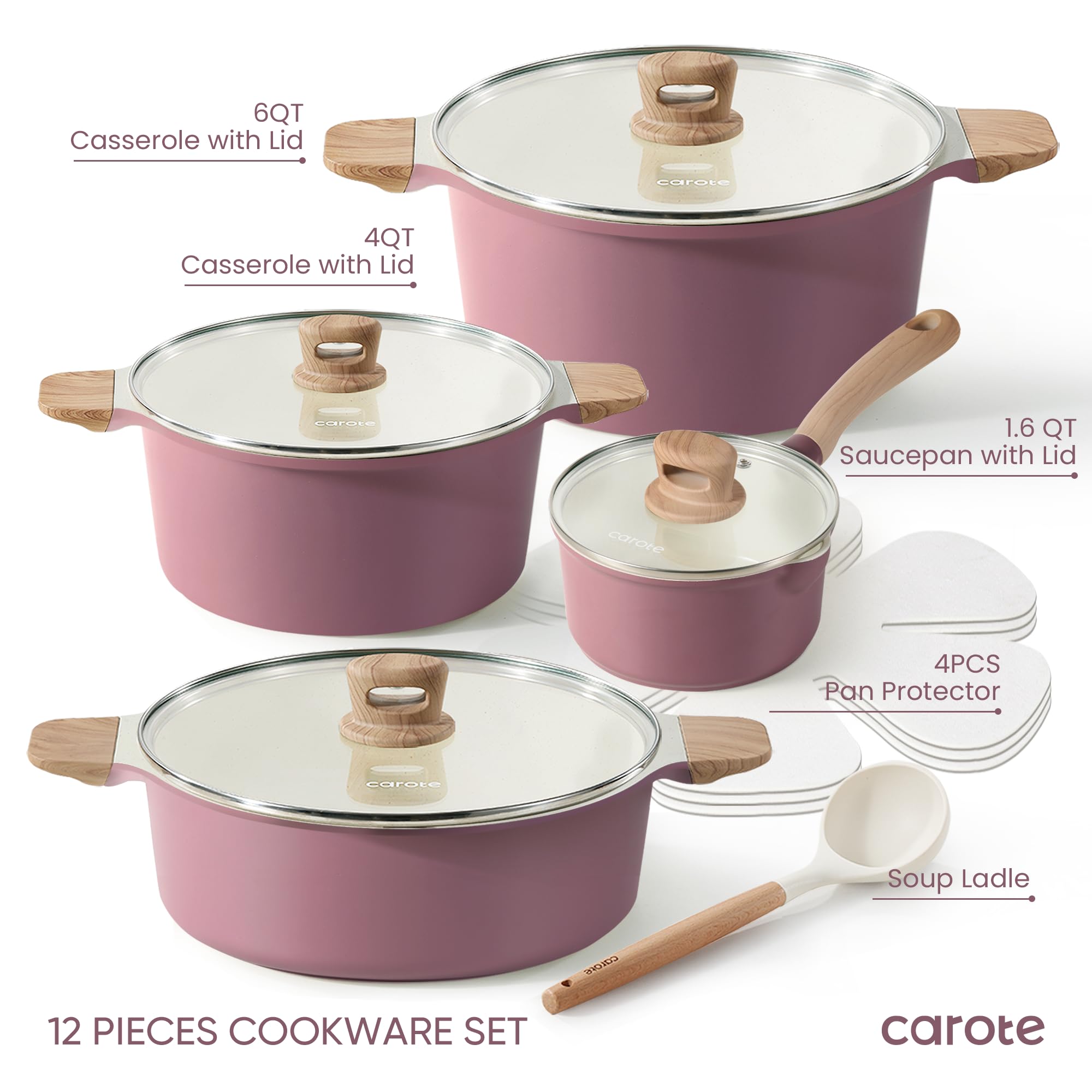 Foto 7 | Juego De Utensilios De Cocina Carote De Cerámica Antiadherente Para Inducción, 12 Unidades, Color Morado - Vent