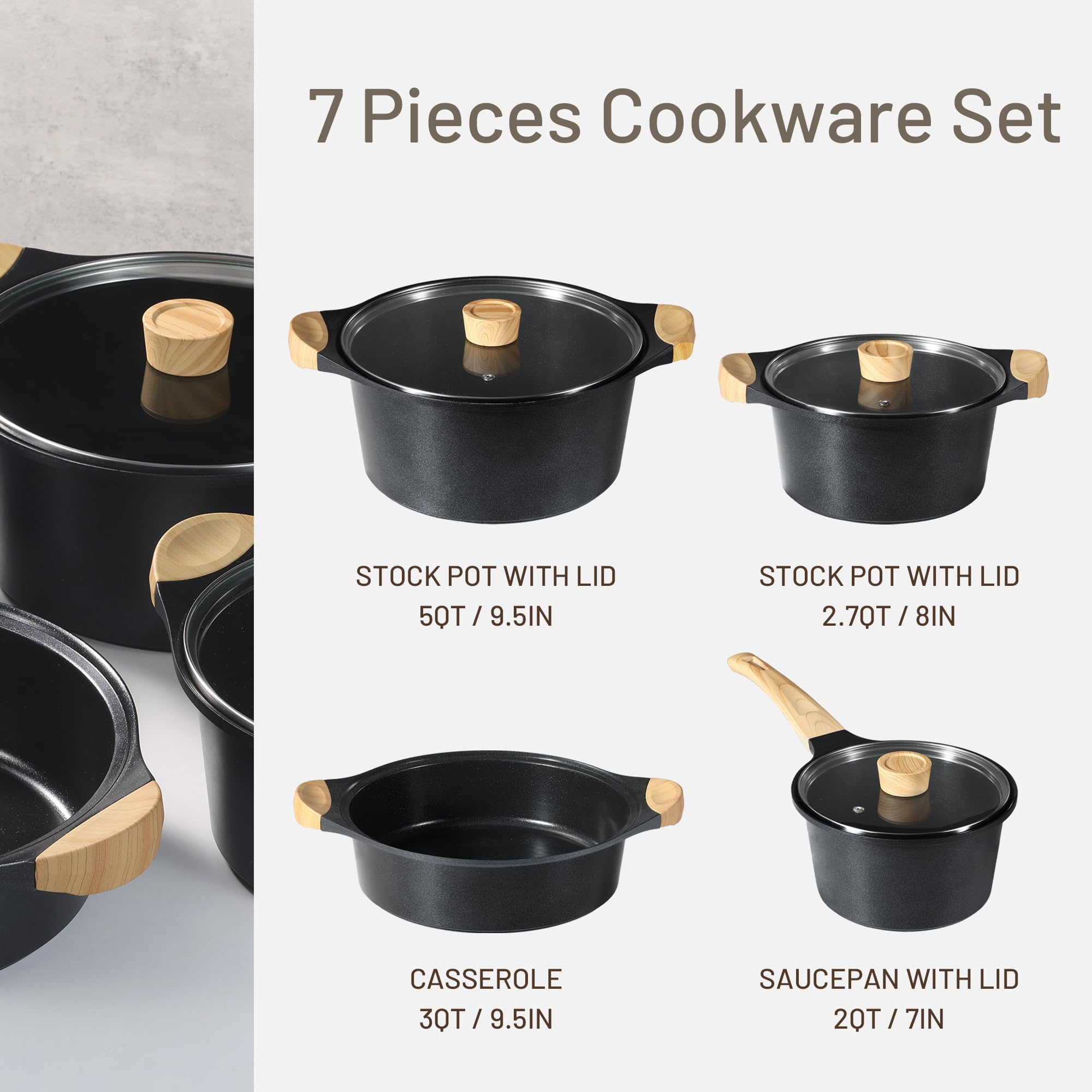 Foto 2 | Juego De Utensilios De Cocina Carote, 7 Piezas, Antiadherentes, De Inducción, Color Negro - Venta Internacional.